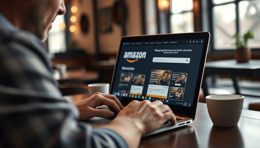 Browsing Amazon AI product reviews on a laptop in a cafe.