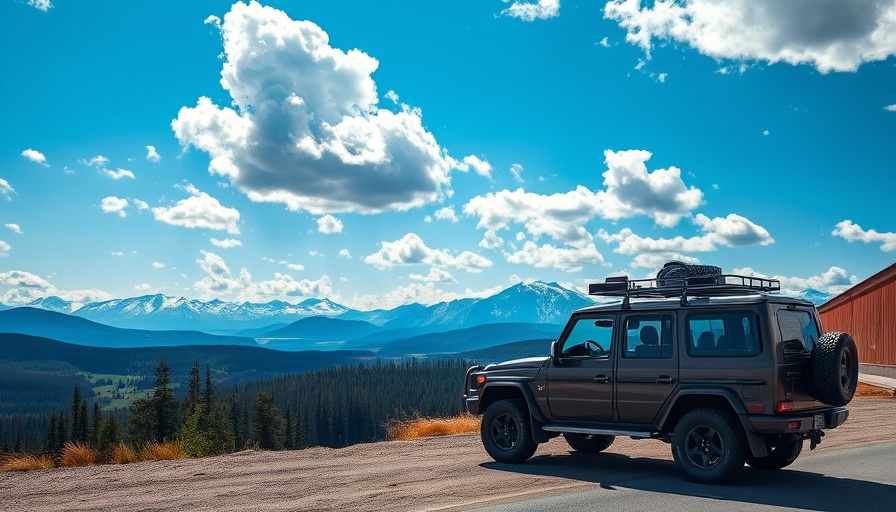 Rugged SUV parked with snow-covered mountains in Alaska.