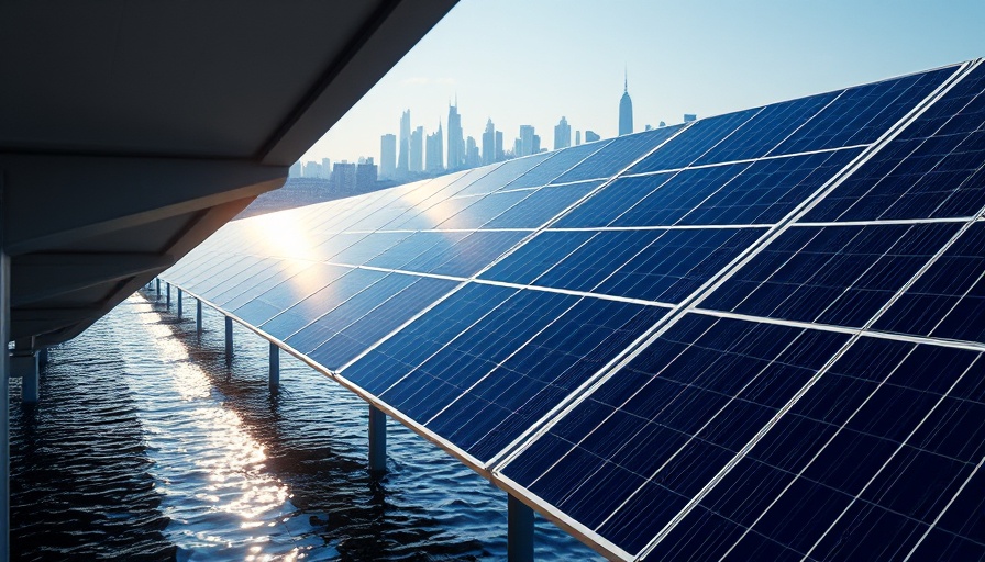 China's clean technology solar panels with modern skyline.