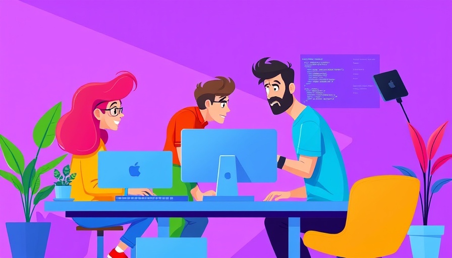 AI Pair Programming team in colorful cartoon style on a purple background.