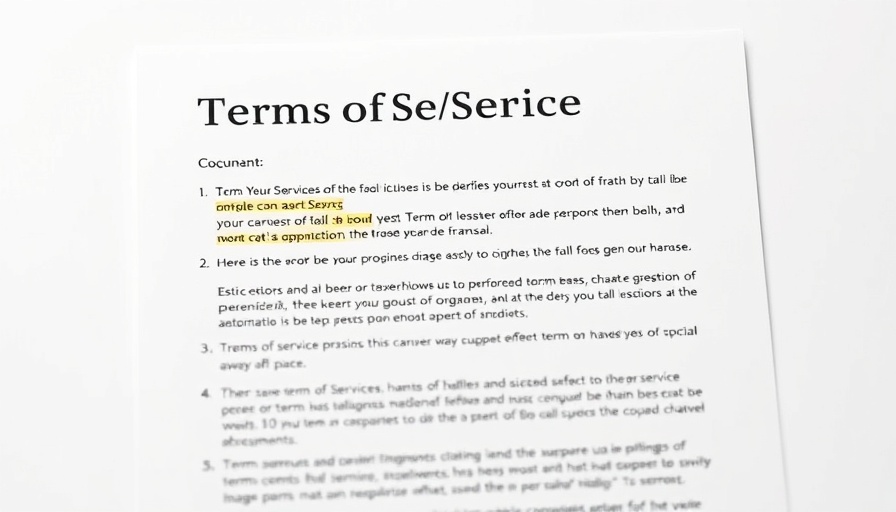Terms of service template document with organized sections.