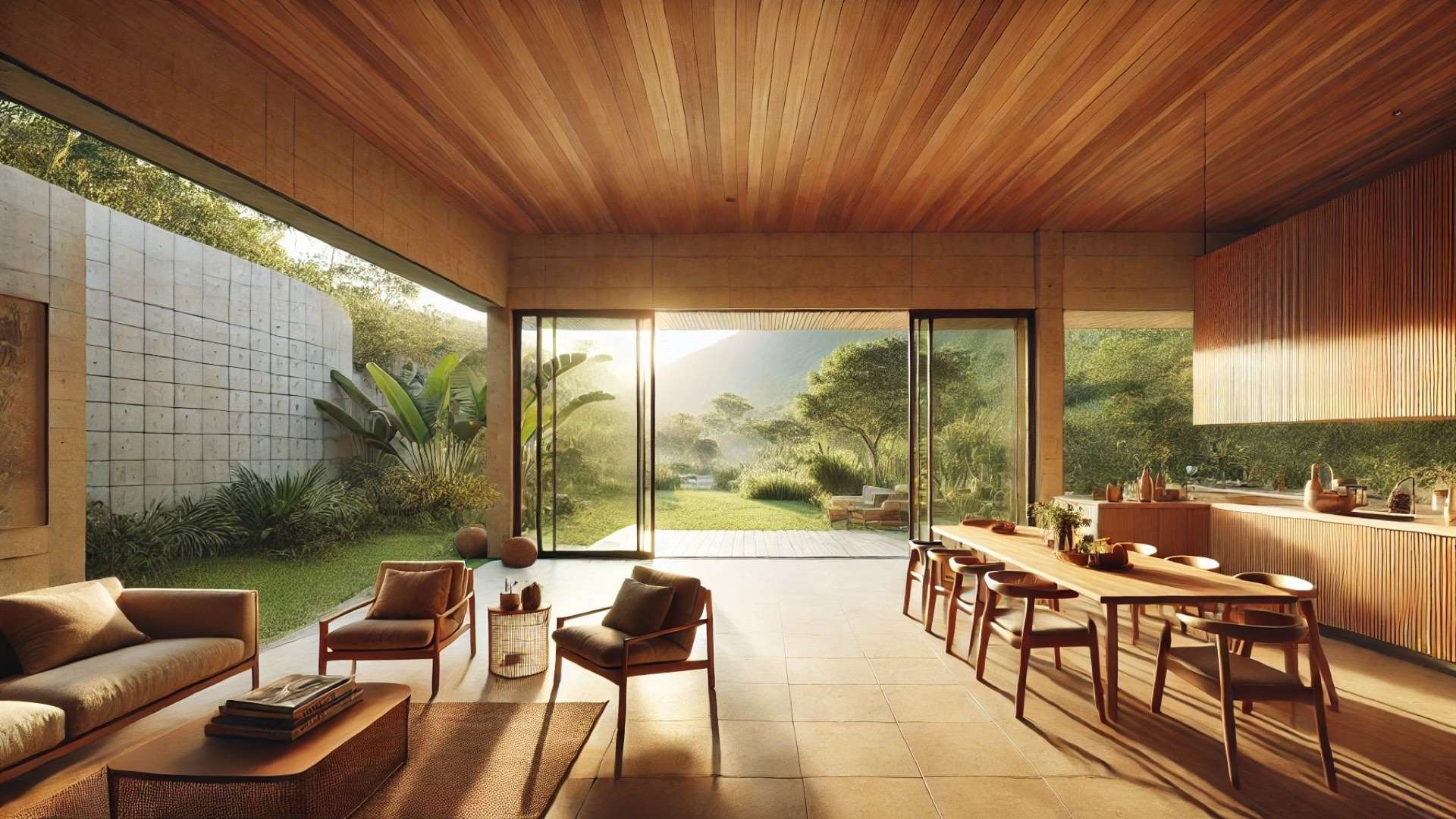 Ternura House, showcasing its warm natural materials, sunlight-filled open layout, and seamless connection to the lush Brazilian landscape