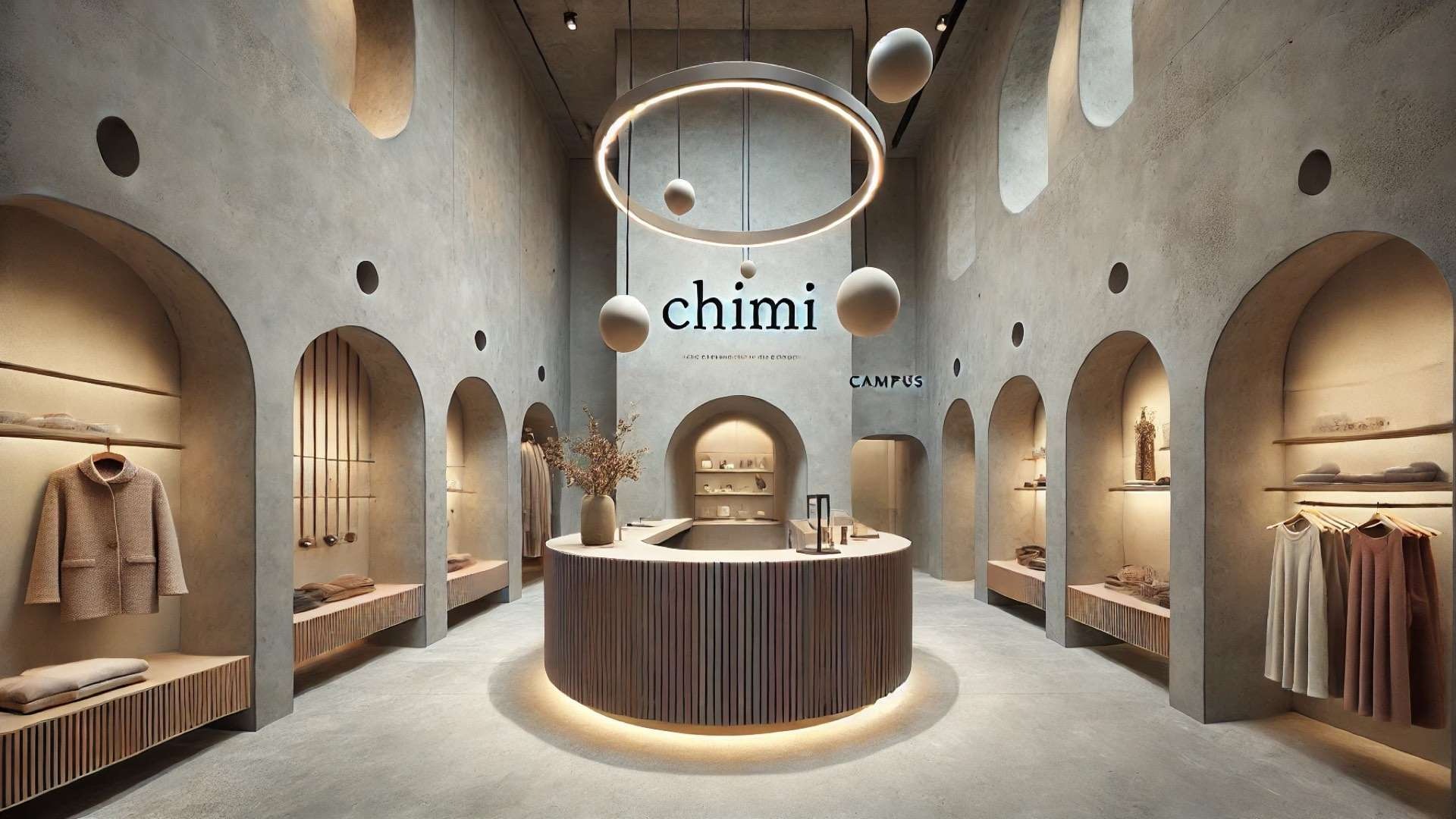 CHIMI’s flagship store in Stockholm, showcasing the minimalist parabolic counter, warm materials, and refined sustainable design by CAMPUS