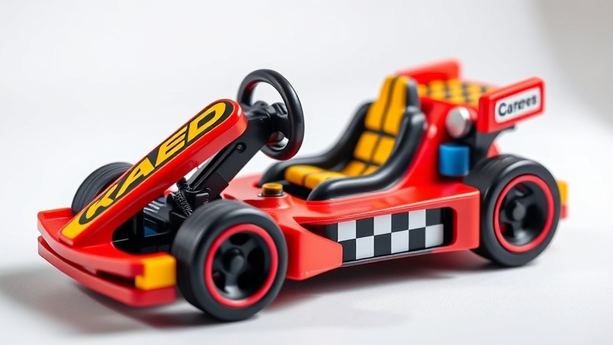 Photorealistic 3D printed miniature cars in a vibrant DIY gaming arcade setup.