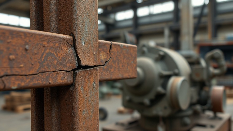 Visible crack on aged metal structure highlighting material testing and fatigue testing effects.