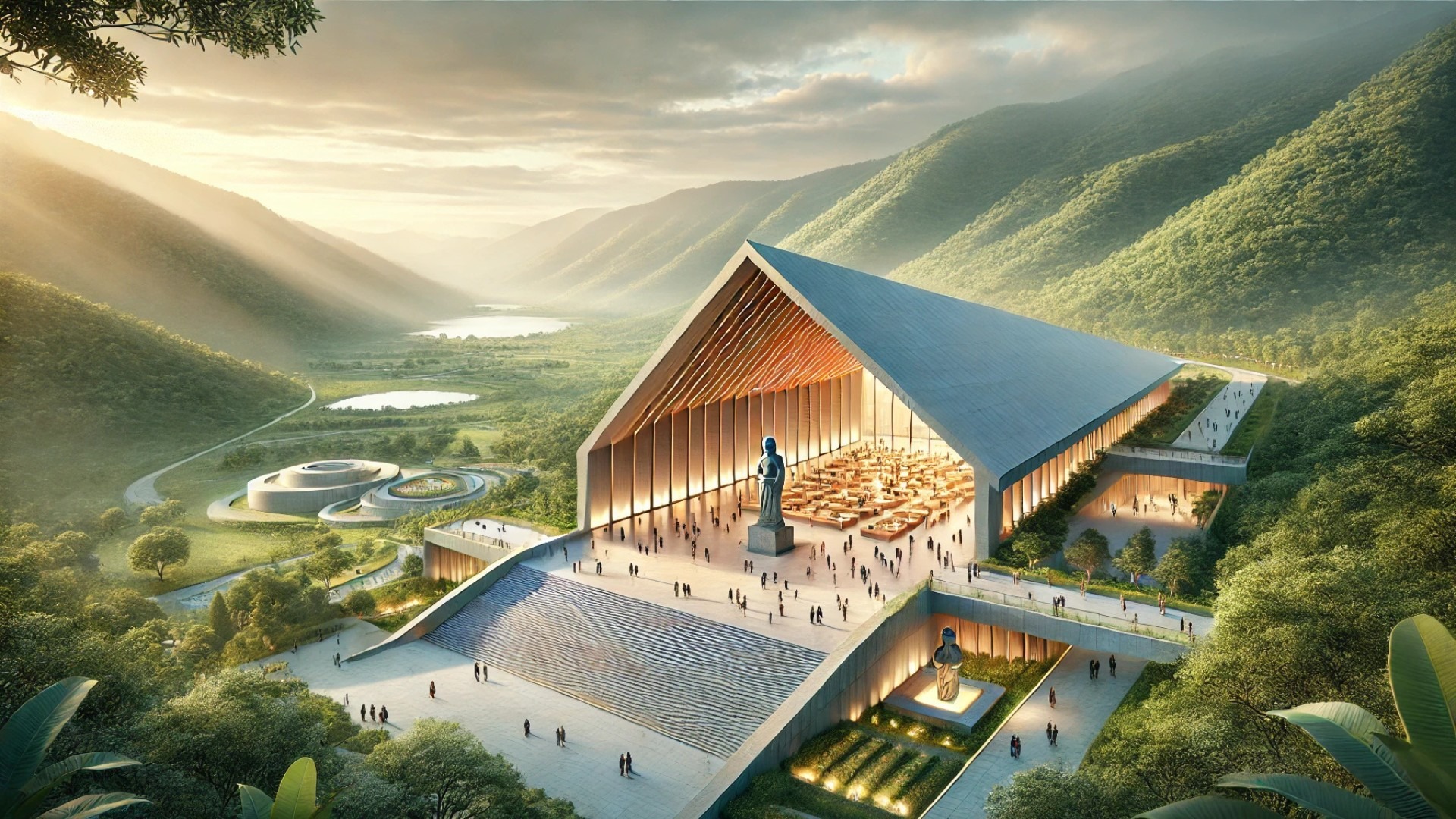 showcasing the Hushan Reservoir Environmental Education Center in Yunlin County, Taiwan, blending sustainability, cultural heritage, and environmental consciousness