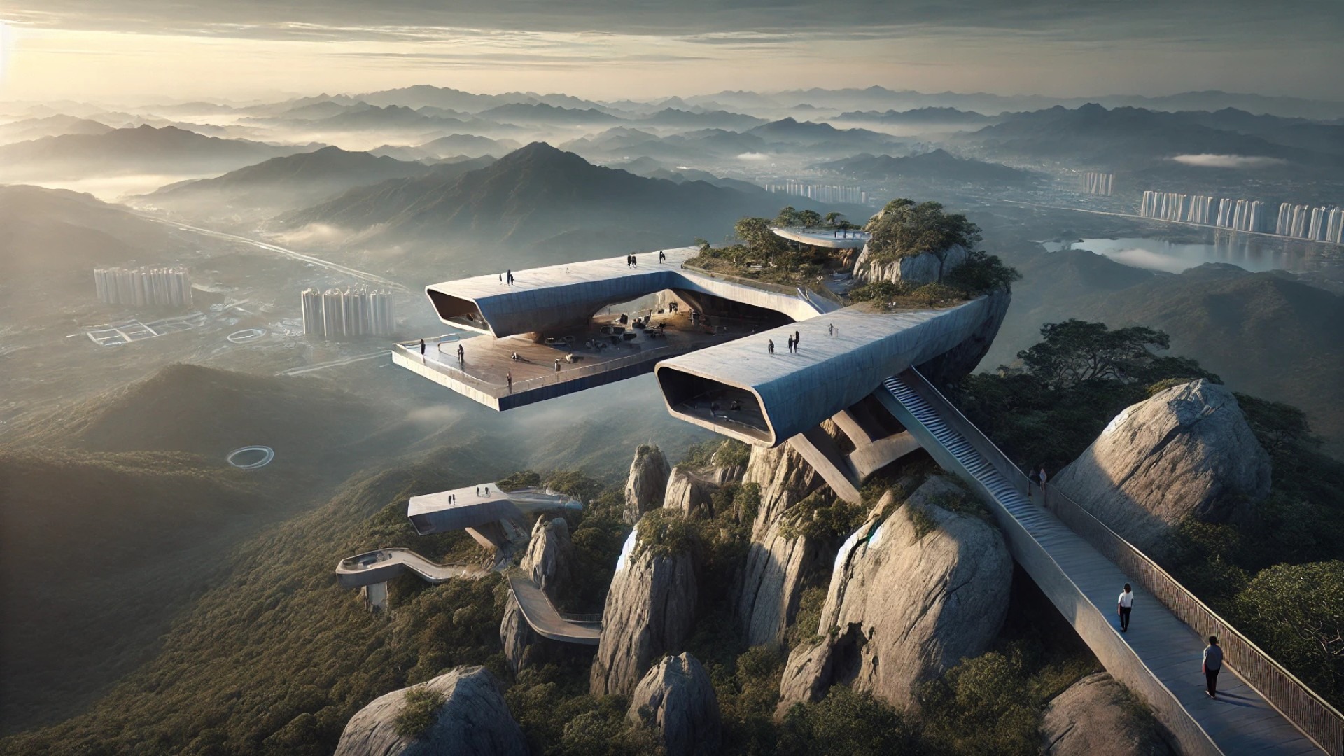 Meishajian Urban Viewing Platform in Shenzhen, seamlessly blending with the mountain landscape and offering breathtaking panoramic views