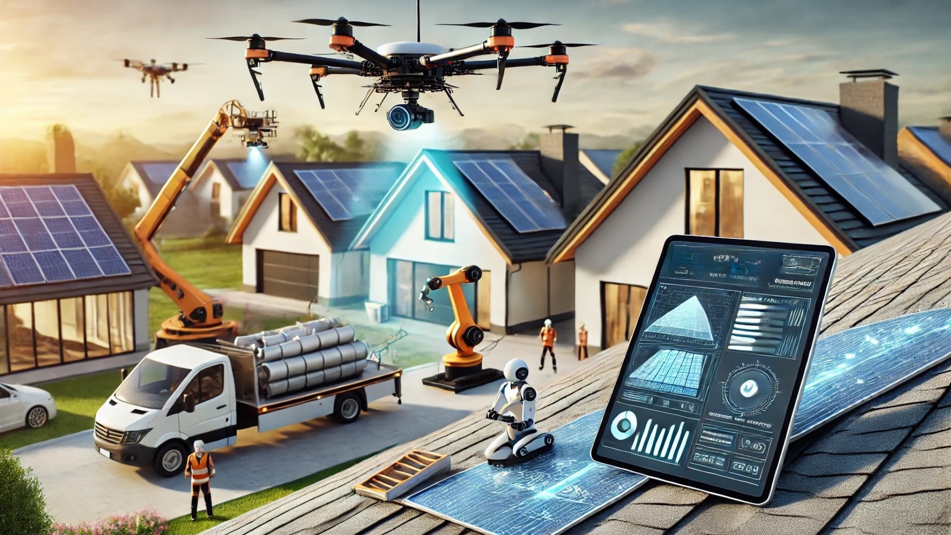 futuristic roofing industry with automation and robotics
