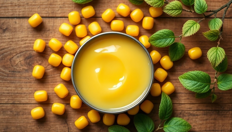Homemade Vaseline in a tin with beeswax and leaves.