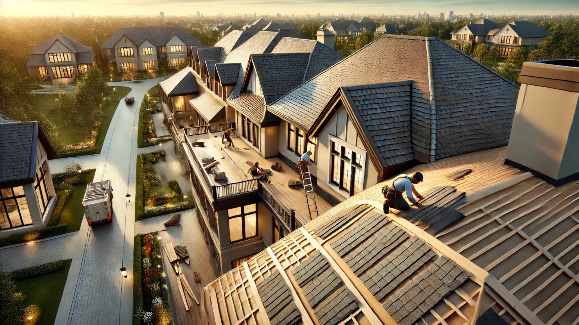 careful installation of premium starter shingles on a luxury home
