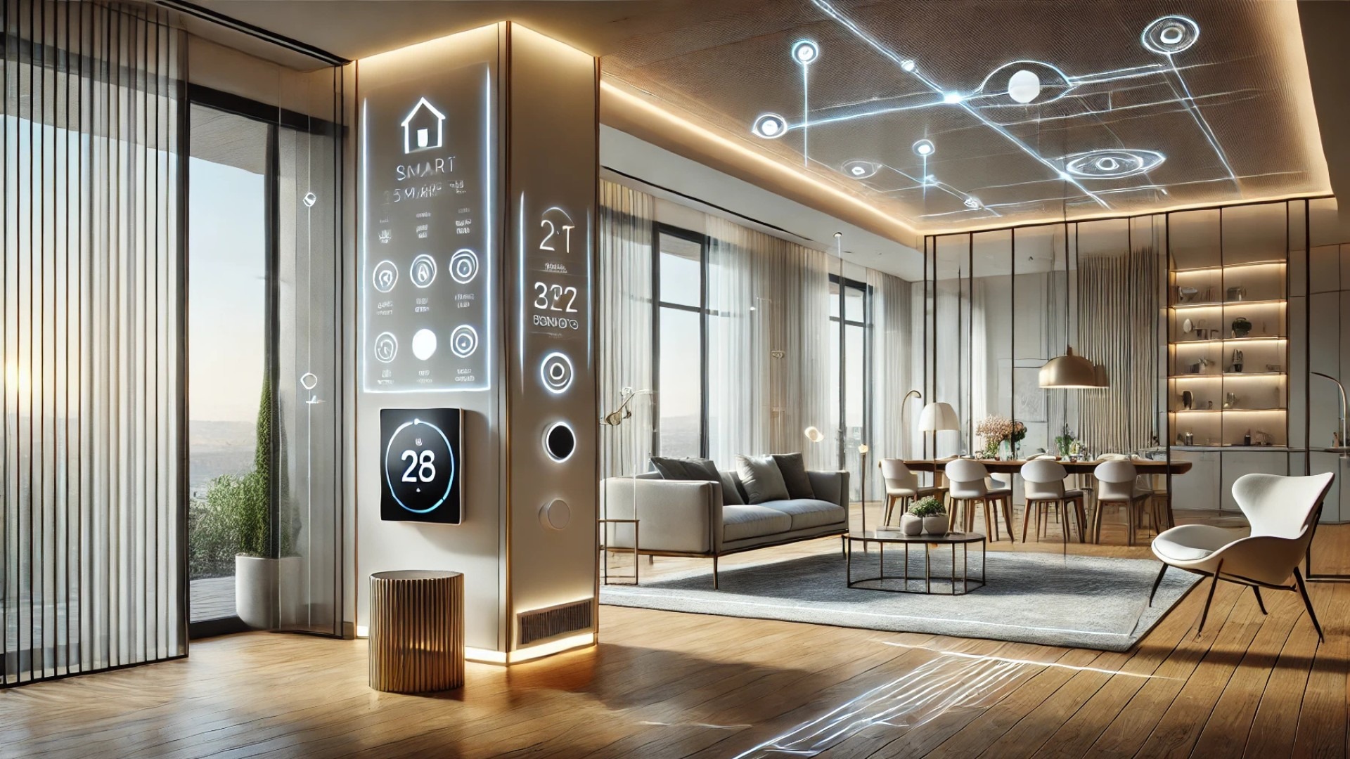 modern smart home interior — with lighting and climate tech seamlessly integrated into sleek, minimalist design