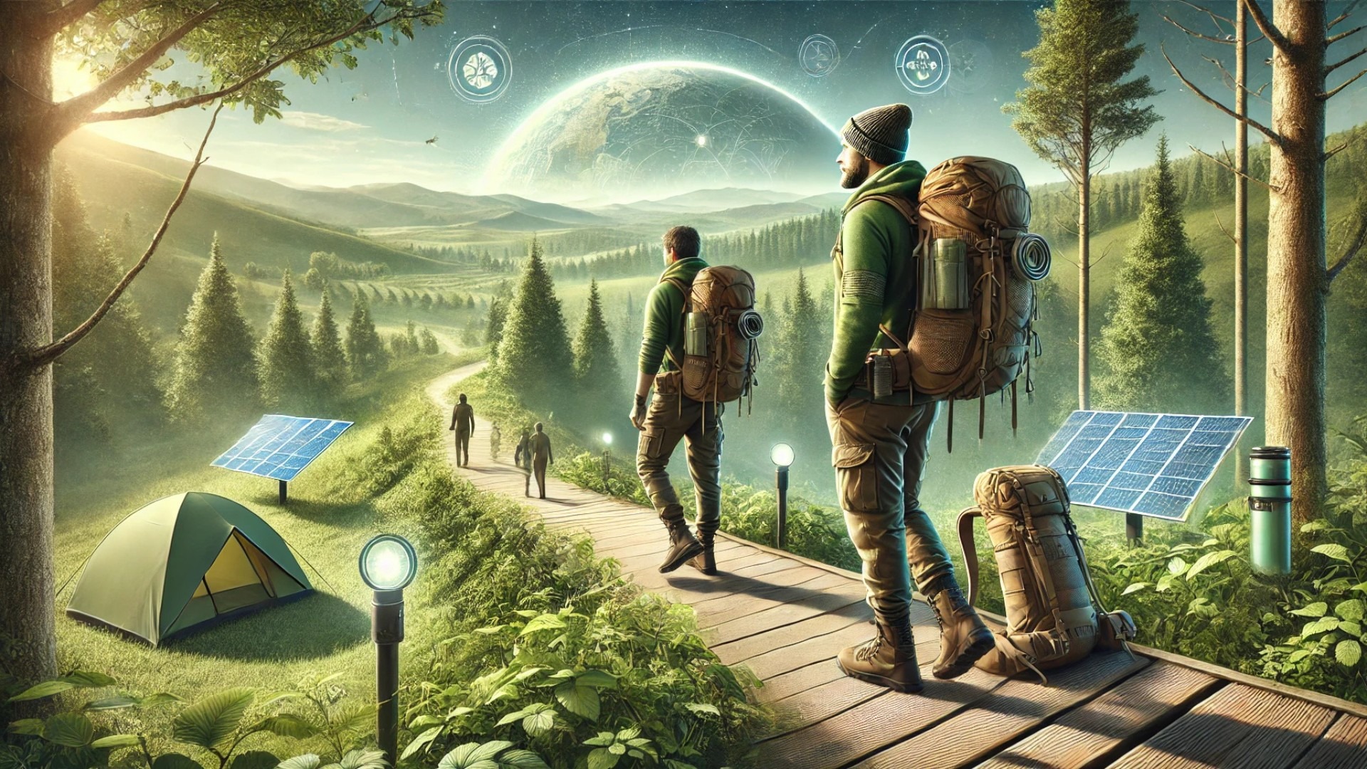 serene and sustainable outdoor adventure scene in lush nature