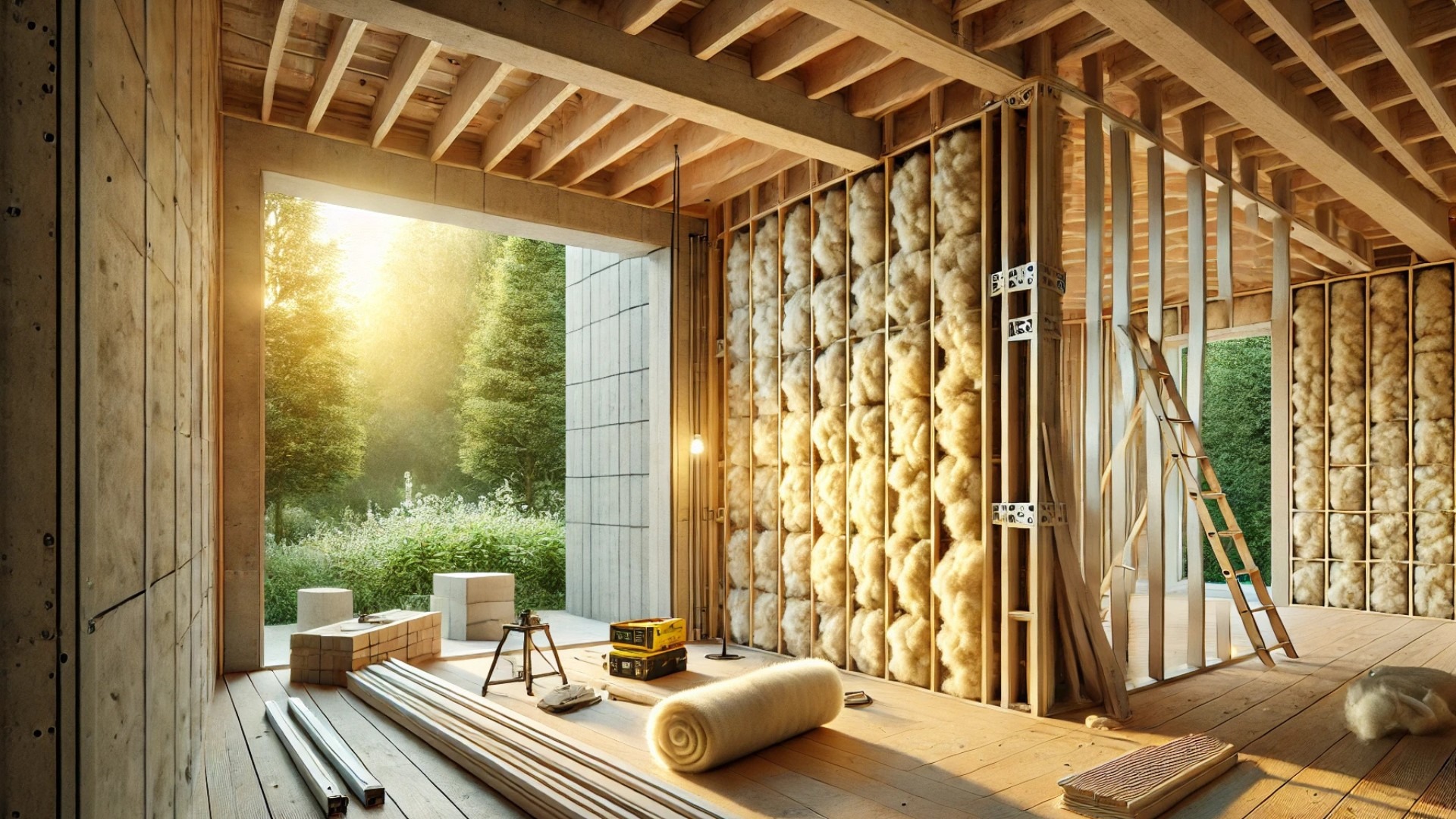 modern eco-conscious building under construction with natural wool insulation being installed