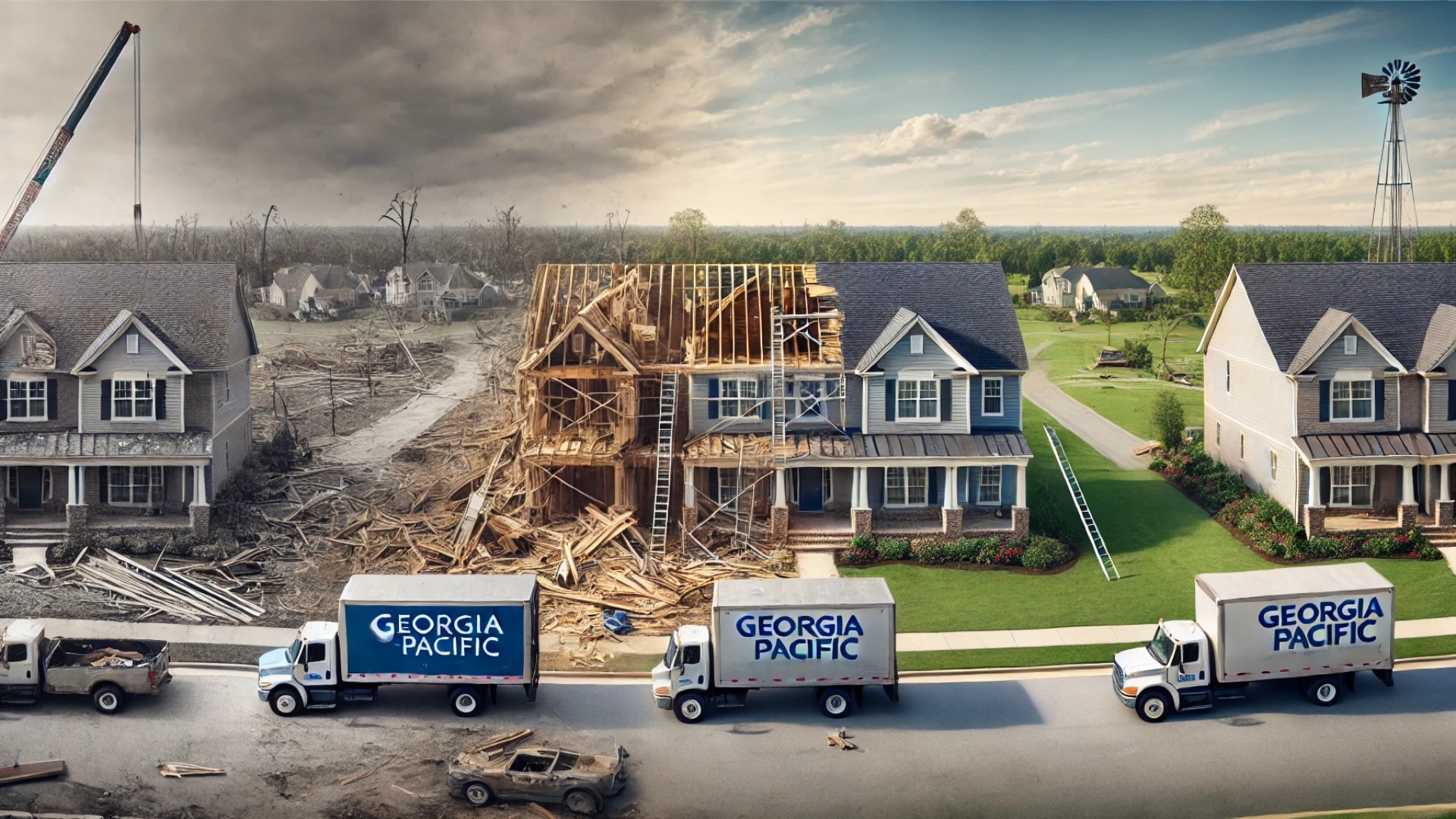 time-lapse-style transformation — capturing the powerful visual arc from destruction to renewal