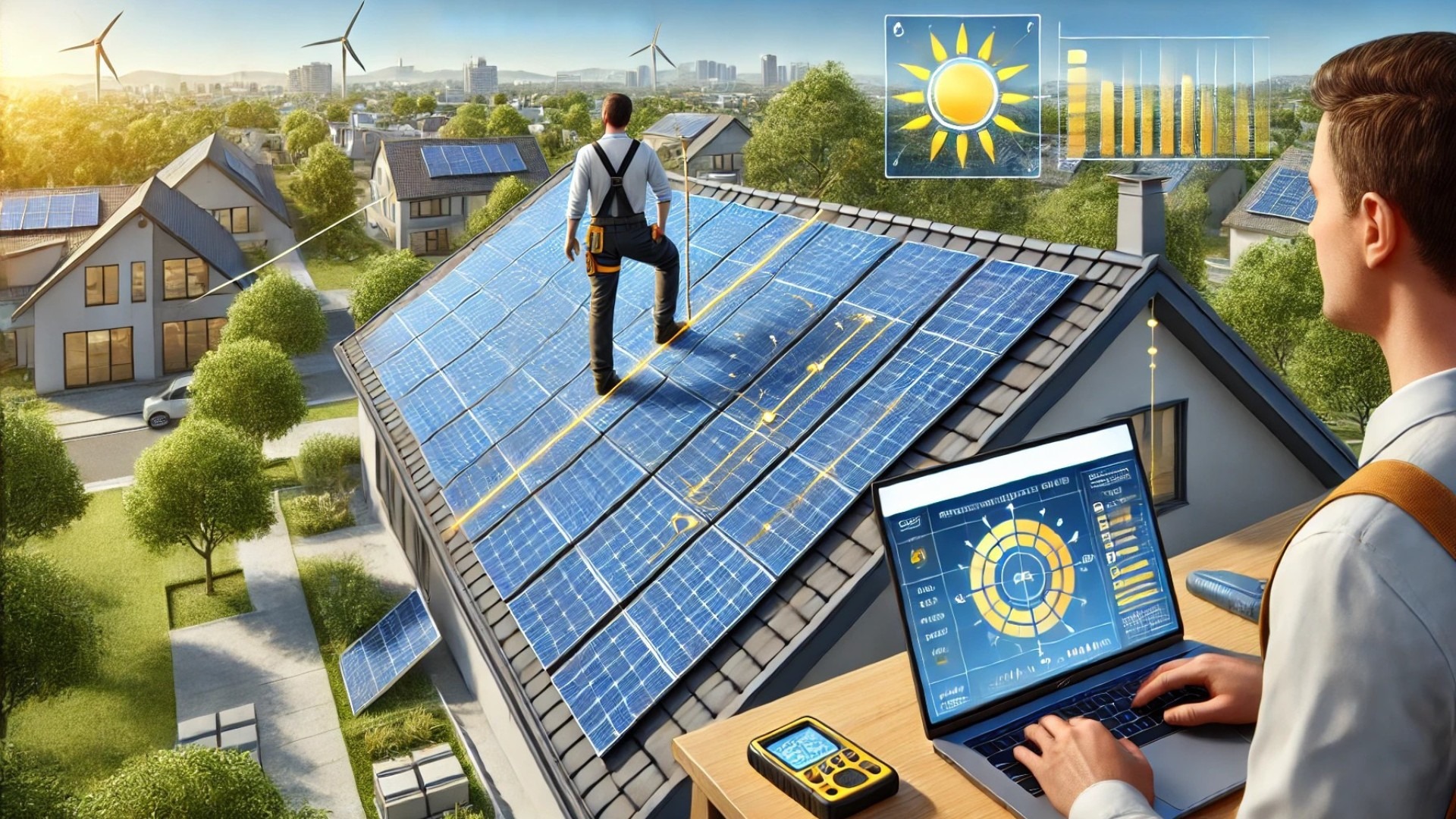 exploring the energy performance aspect of rooftop solar installations, highlighting sun exposure assessments and placement challenges