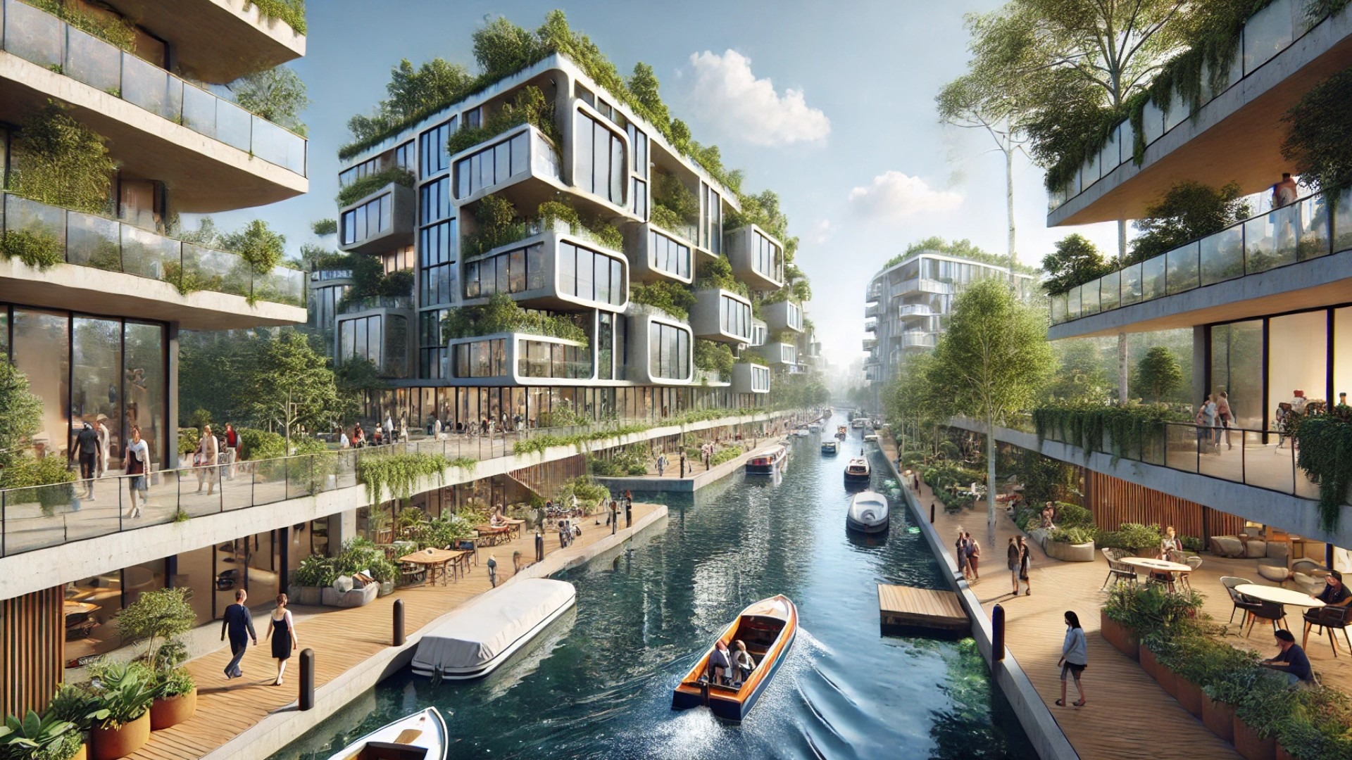 Floating architecture in Rotterdam showcases sustainable urban design with lush canals.