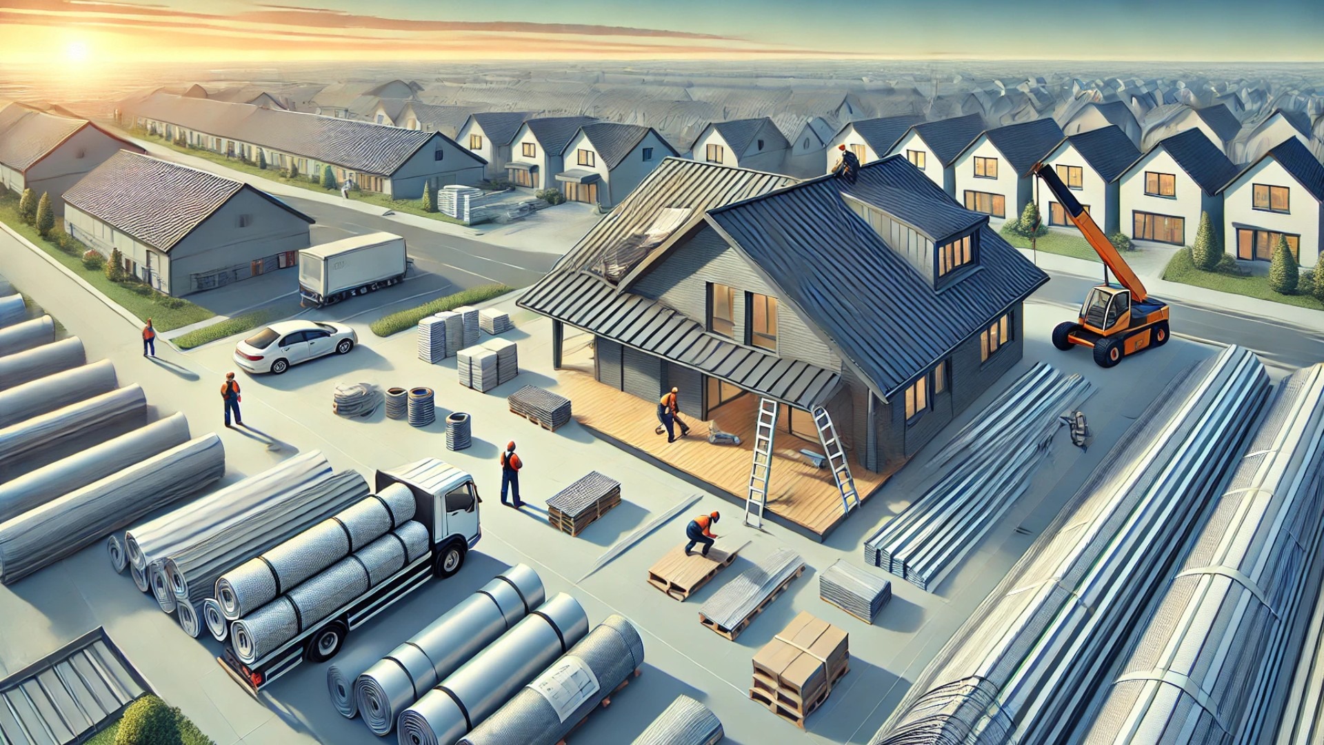 capturing the impact of the tariff ruling on roofing projects, emphasizing reduced material costs and increased construction activity