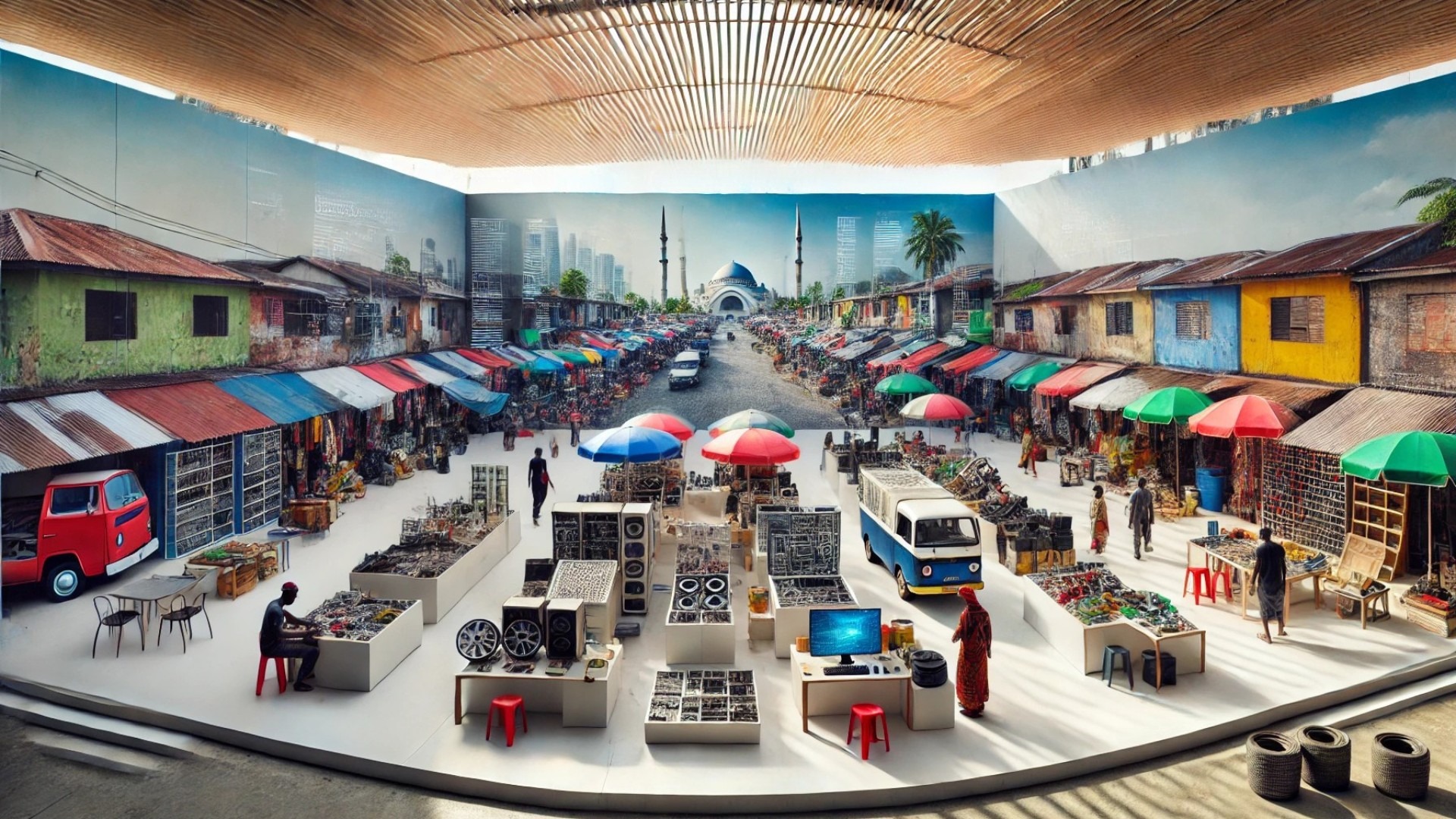 illustrated interpretation of the Lagos informal markets showcased in the Venice Biennale exhibition