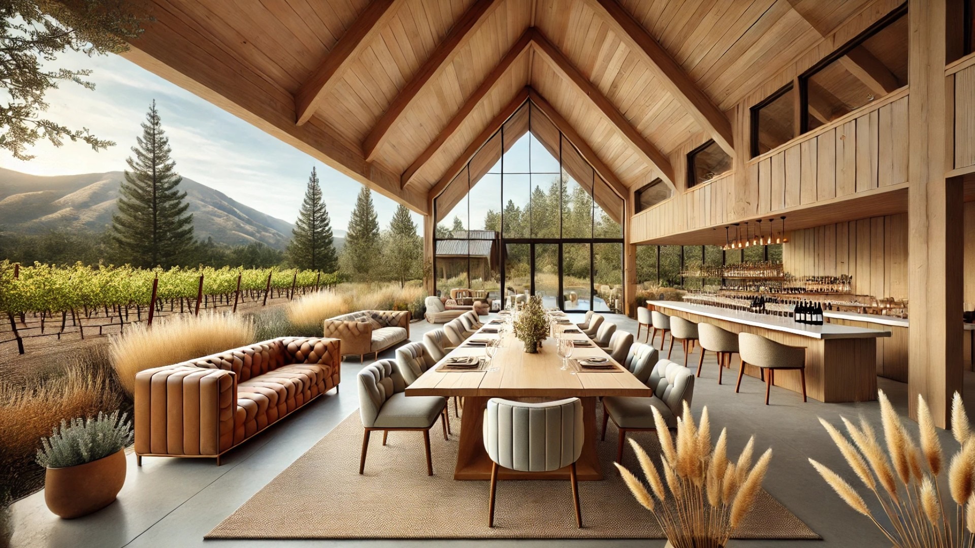 interpretation of the Miller House at Frank Family Vineyards, showcasing warmth, elegance, and natural integration