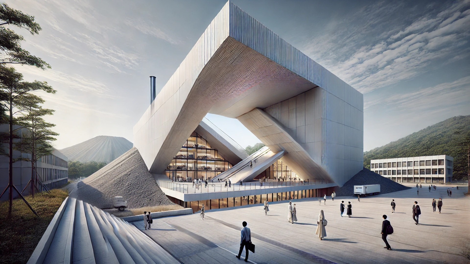 E-Isolations Testing and Research Facility in Miki, Japan, highlighting its innovative architecture, open spatial integration, and seismic research purpose