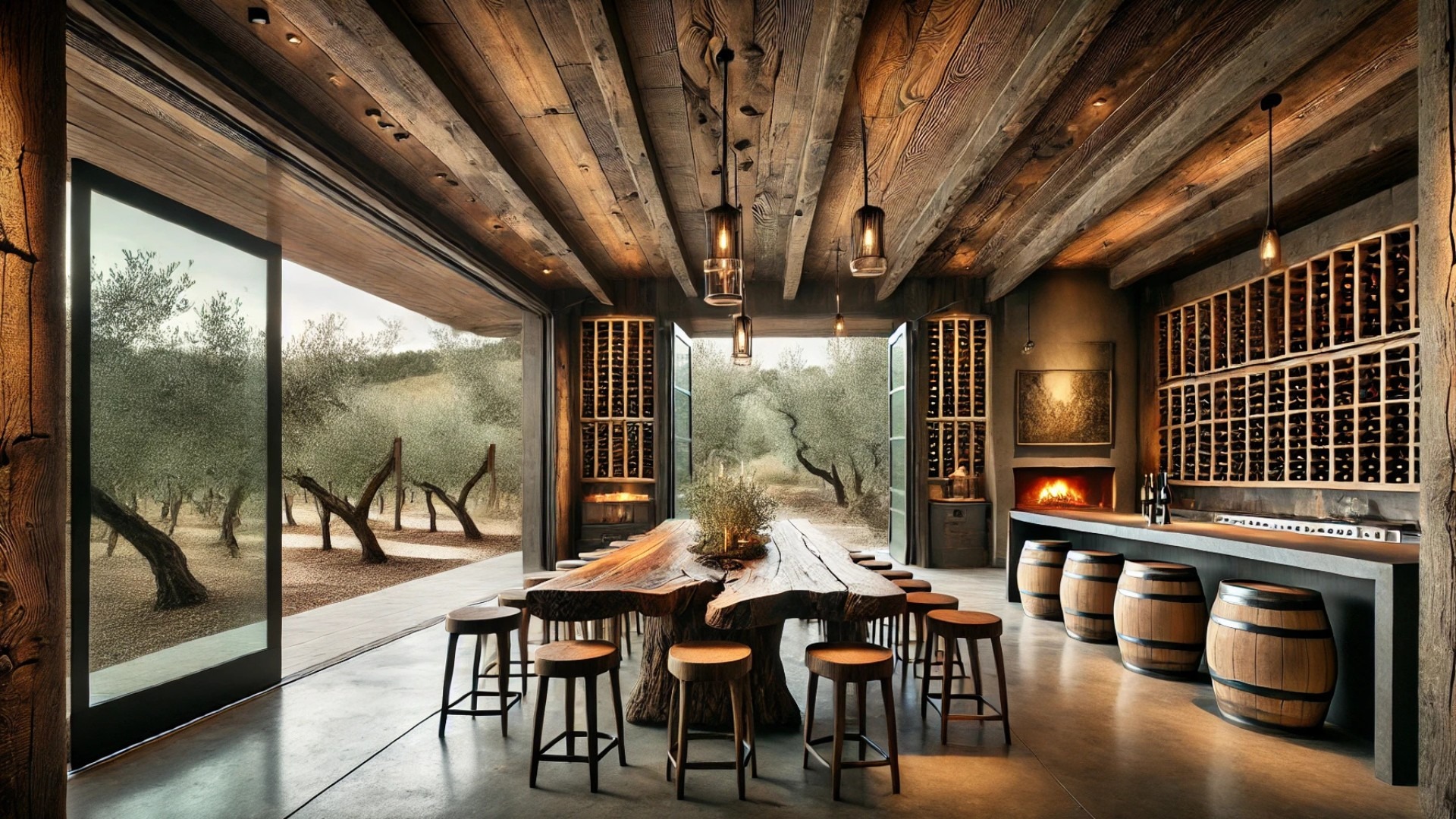 capturing the essence of the Pelio Estate wine room in a renovated barn setting