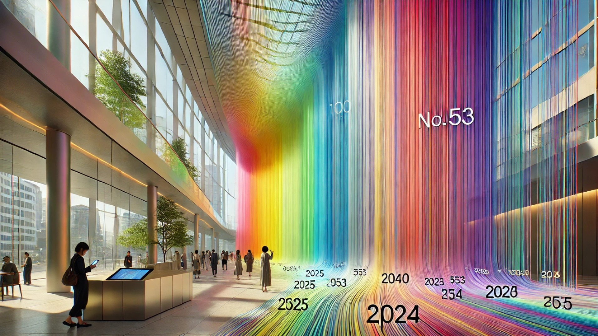 Vivid installations of Emmanuelle Moureaux 100 Colors Path with numerical banners
