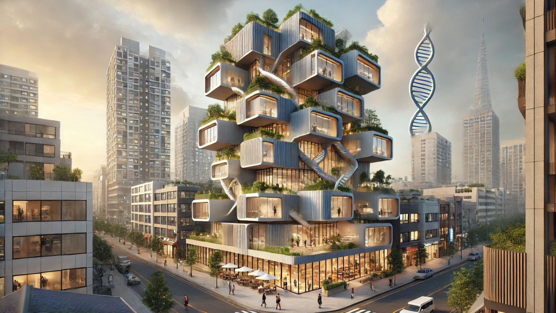 Triplet Code Imun Neighborhood Facility, visualized as a modern, community-focused structure integrated into a vibrant South Korean urban setting