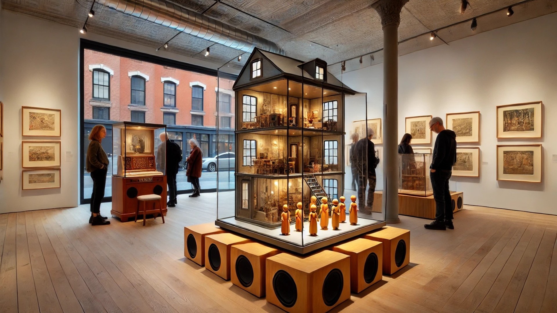 capturing the atmosphere and detail of the musical dollhouse exhibition on Greene Street