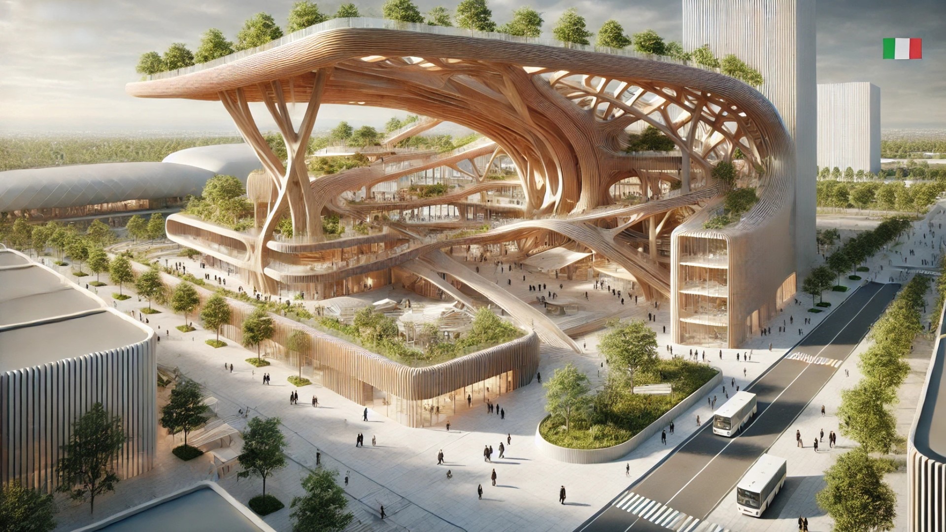 Italian Pavilion at Expo 2025 in Osaka, reflecting its fusion of sustainable architecture, Italian-Japanese aesthetics, and biophilic design.