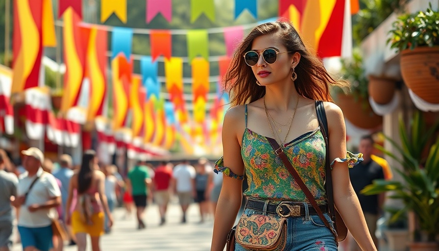 Trendy woman in Barbour Festival Iconic Fashion enjoying a vibrant festival.