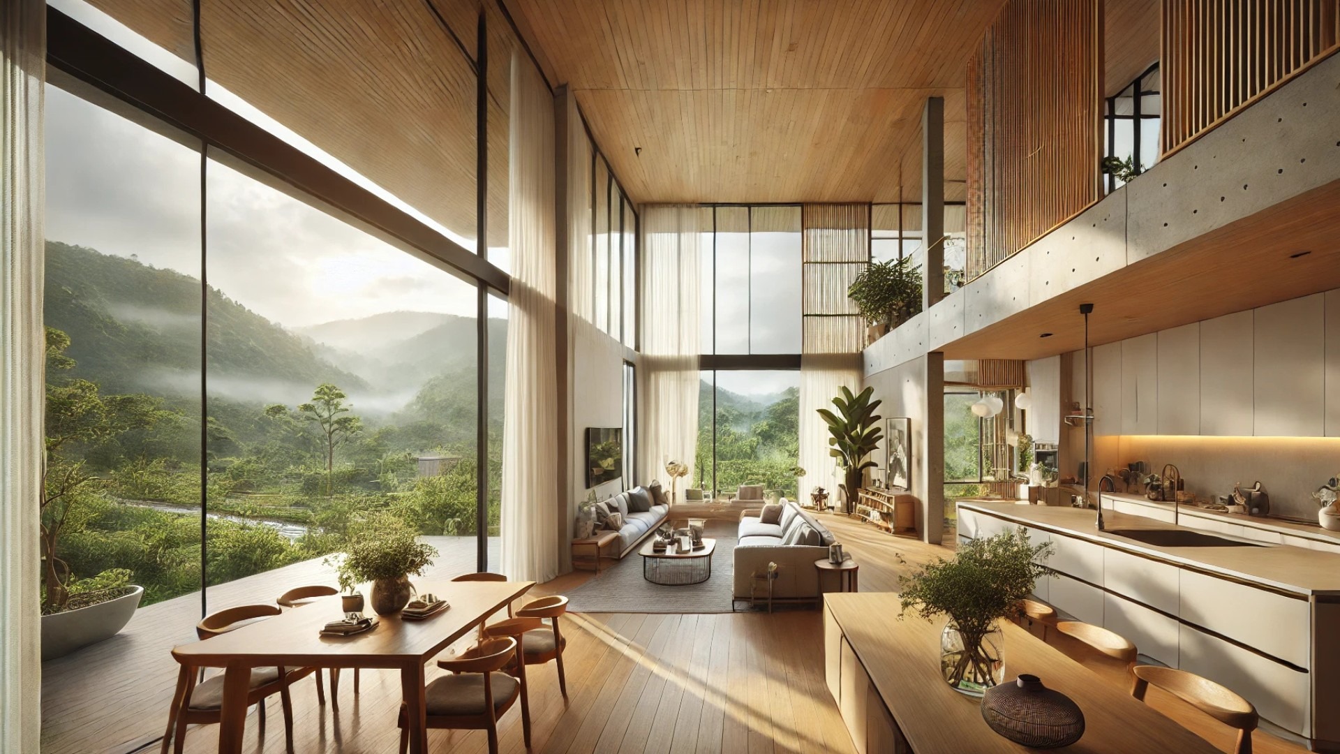 Nha Xuan Tay Residence, showcasing its warm, modern, and nature-connected design