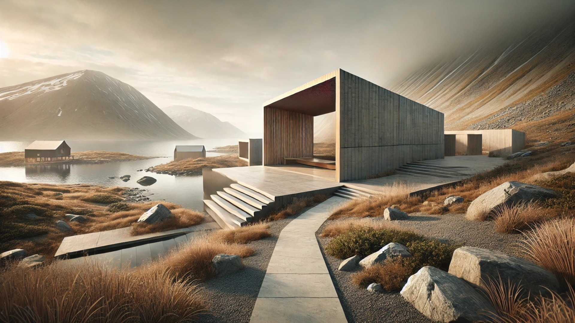 capturing the tranquil essence of Scandinavian landscape design, blending architecture seamlessly with nature