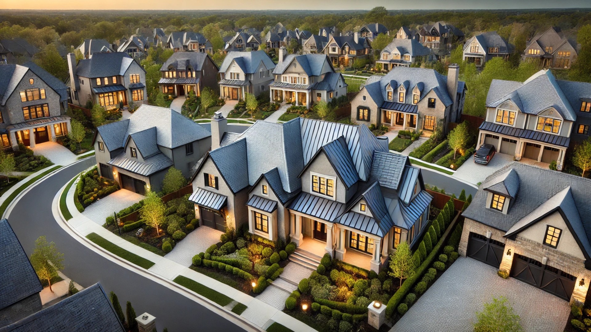 focusing on upscale homes in Nolensville with distinct, high-quality roofing—capturing both craftsmanship and aesthetic appeal in a luxurious suburban setting