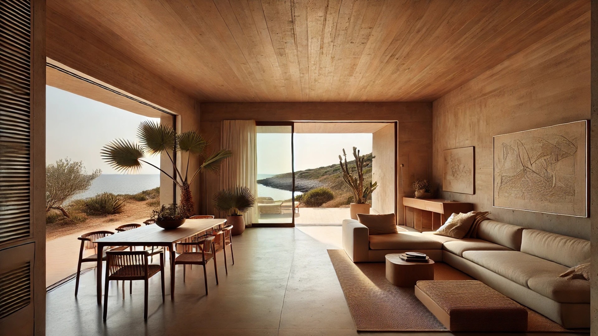 SOLUM Studio Patio House Sicily, with natural textures, earth tones, and seamless views to the coast
