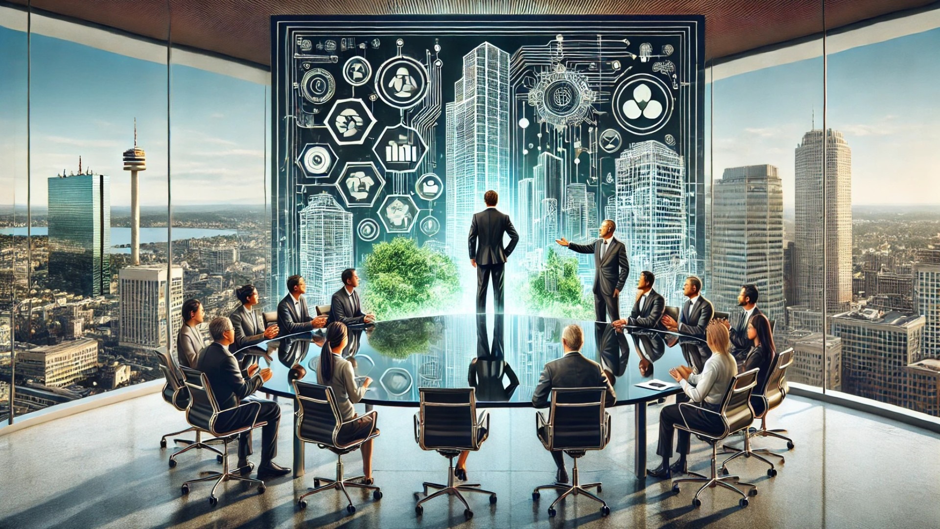 capturing the strategic appointment and innovative direction of RMF Engineering's leadership team, set against a modern Boston skyline