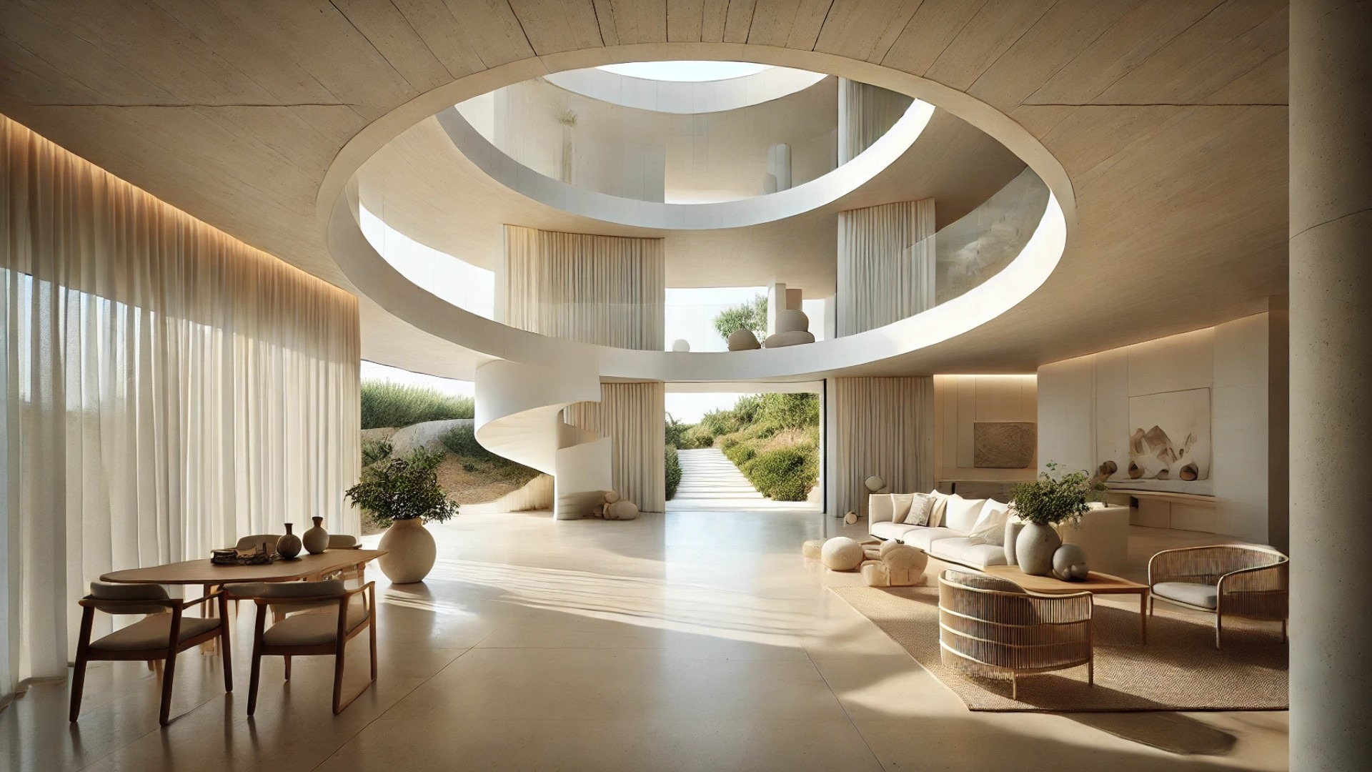 Garden Residence in Cyprus, showcasing the minimalist architecture, natural materials, and serene ambiance