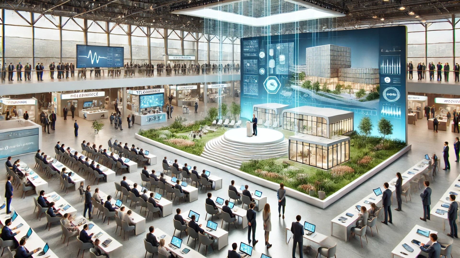 capturing the atmosphere of the Healthcare Facilities Symposium and Expo—showcasing keynote presentations, innovation exhibits, and sustainable healthcare design