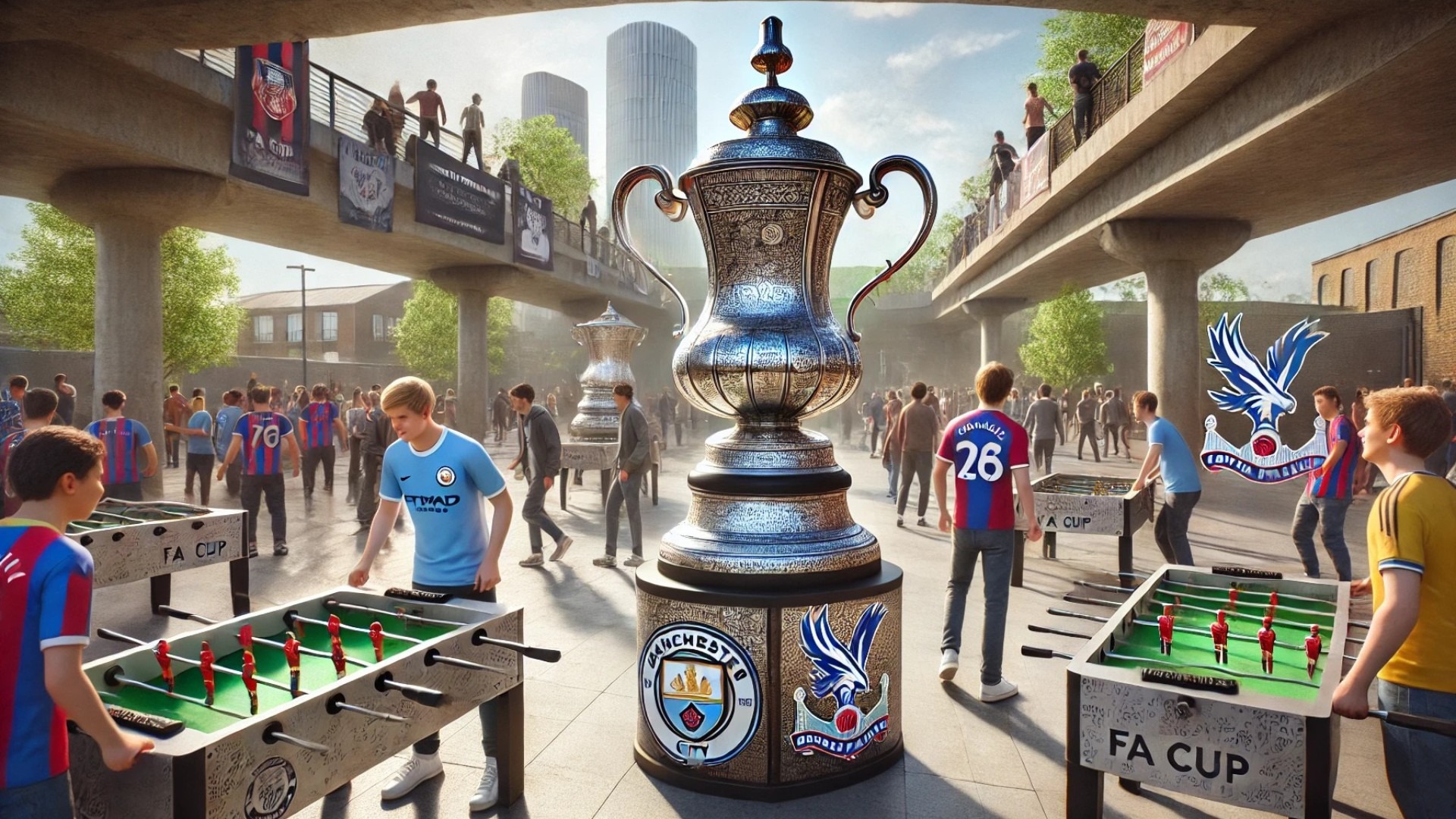 capturing the spirit of the "Cup Culture" installation—highlighting community engagement, fan interaction, and the fusion of public art with football heritage