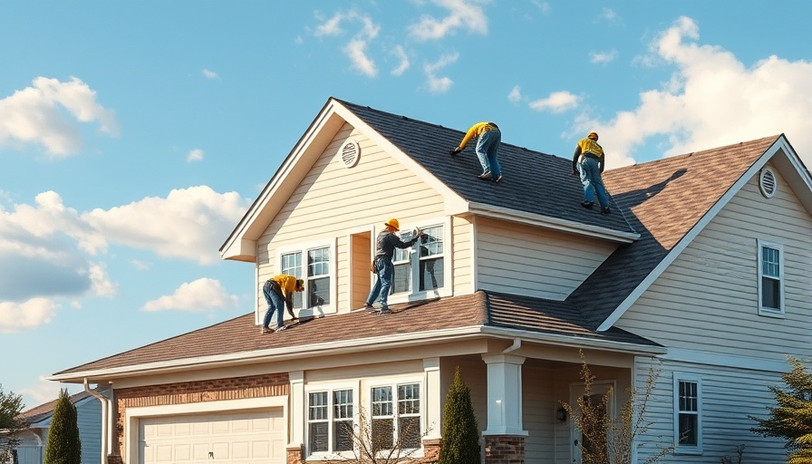 Workers on roof of suburban house in Mt. Juliet, sunny day