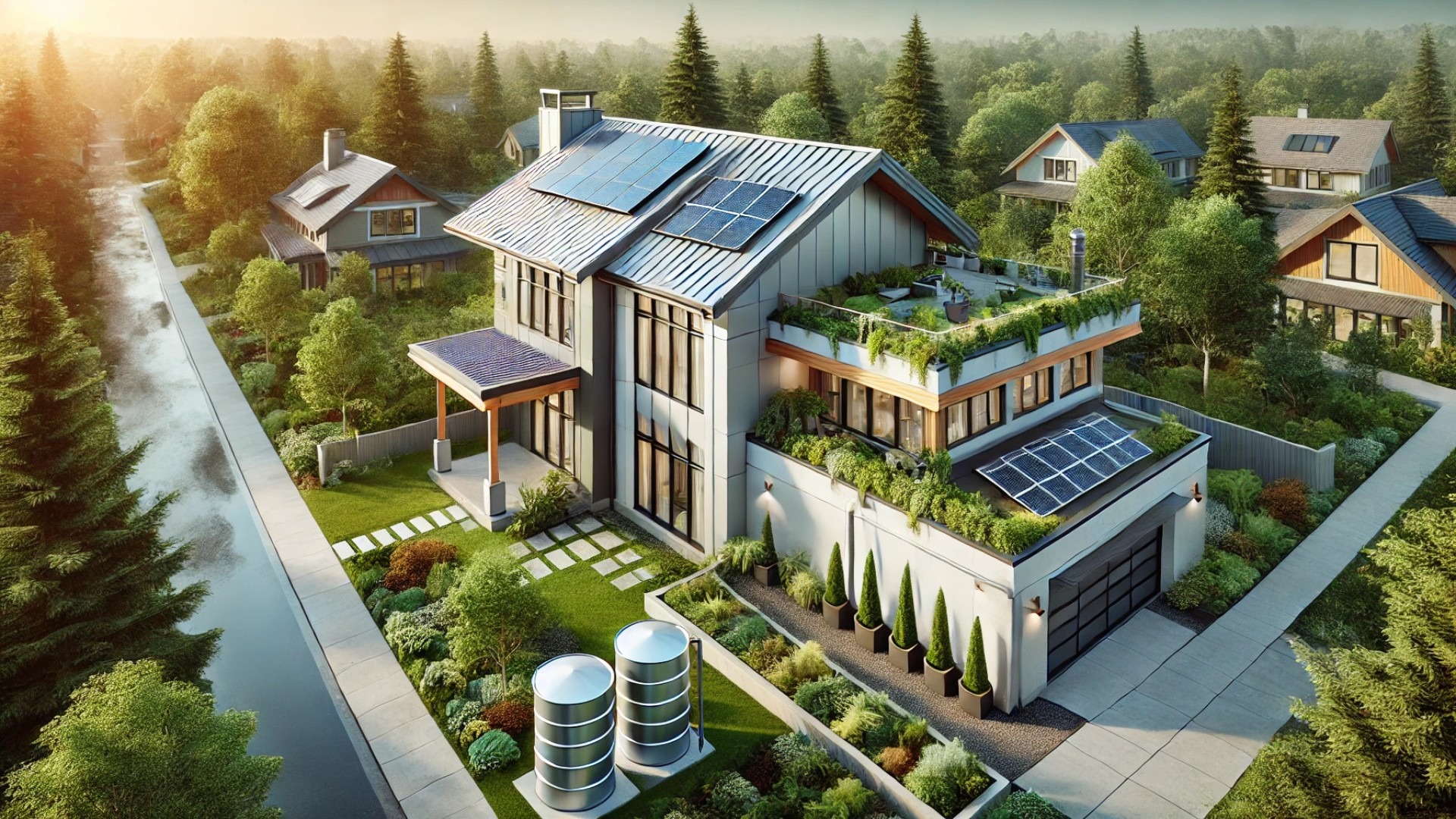capturing the concept of sustainable roofing integrated with modern design