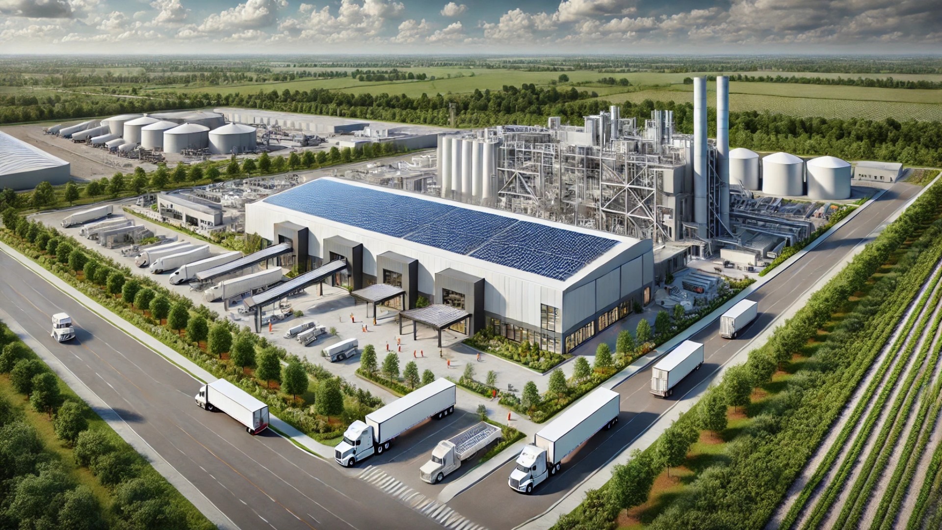 illustration depicting Kingspan’s new state-of-the-art, eco-friendly facility in the U.S., focused on innovation, sustainability, and community impact