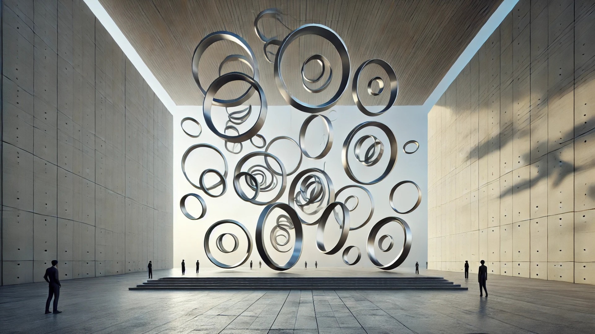 illustration of the kinetic sculpture inspired by SpY's Cycles, featuring the rotating steel rings
