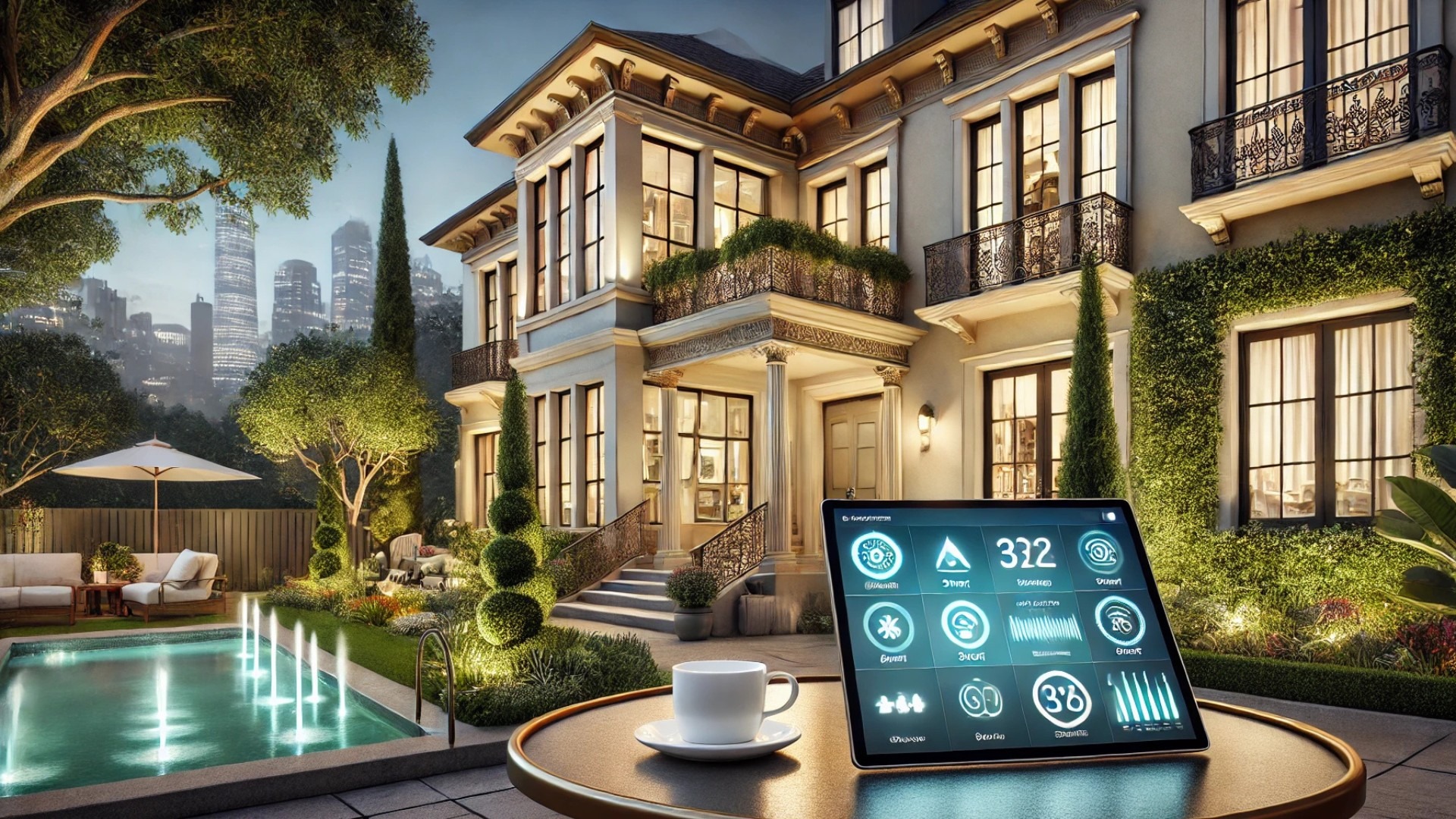 illustration showing the integration of AI into an elegant historic home, where modern technology enhances both property maintenance and visual appeal