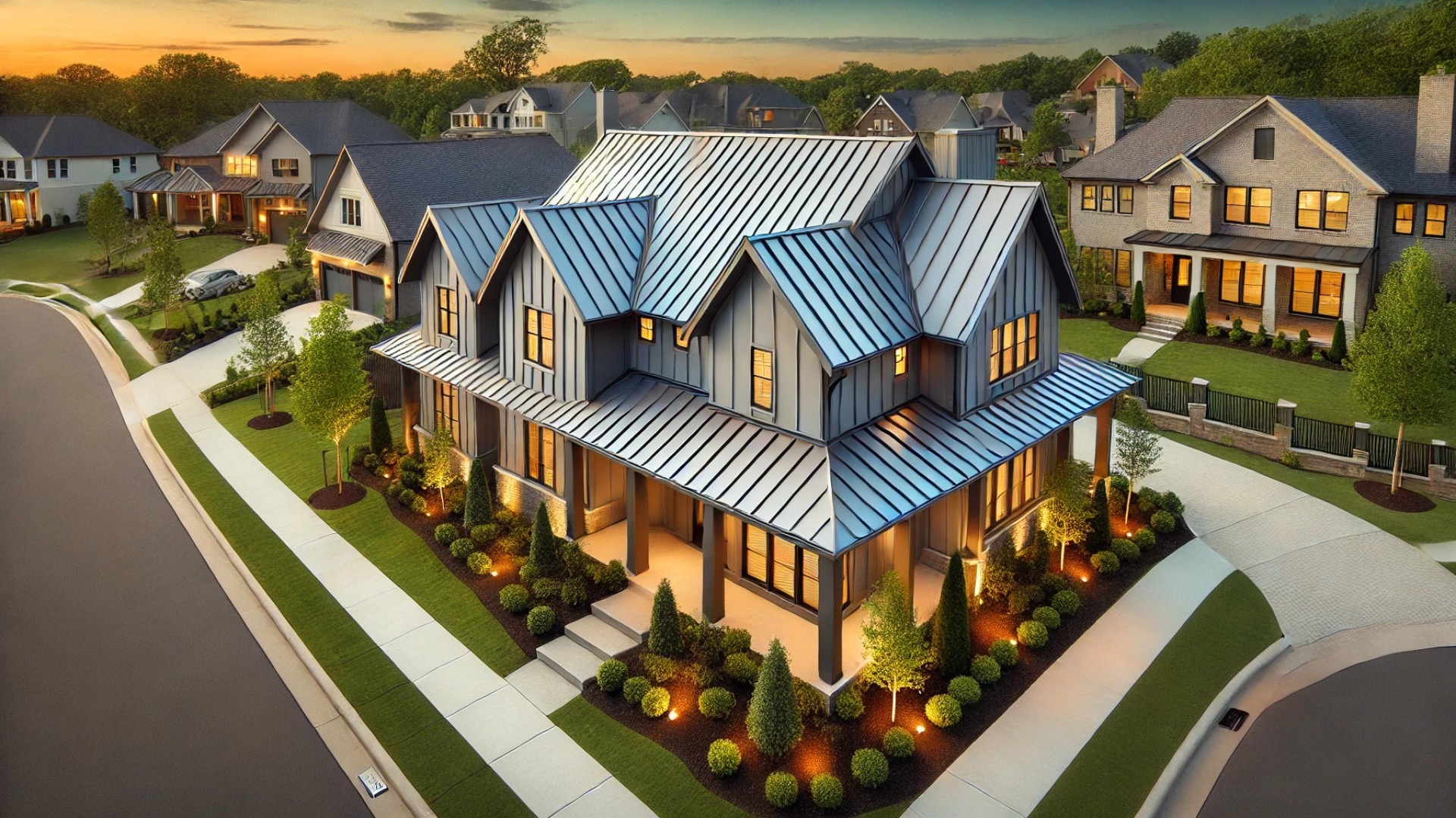 modern home in Hendersonville, TN featuring a stylish metal roof that enhances its curb appeal and architectural elegance