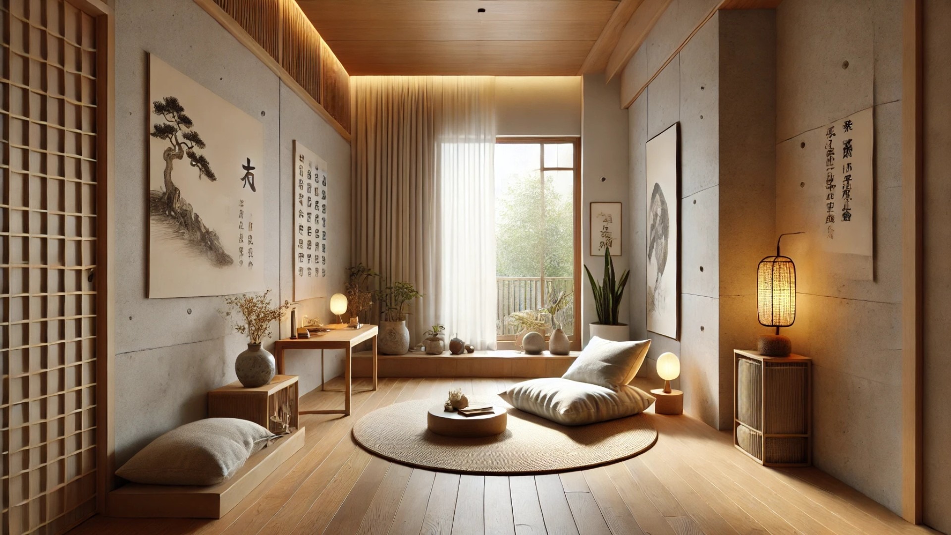 Wu Wei Apartment concept—each capturing a serene, natural atmosphere with minimalist design and a strong connection to the surrounding environment