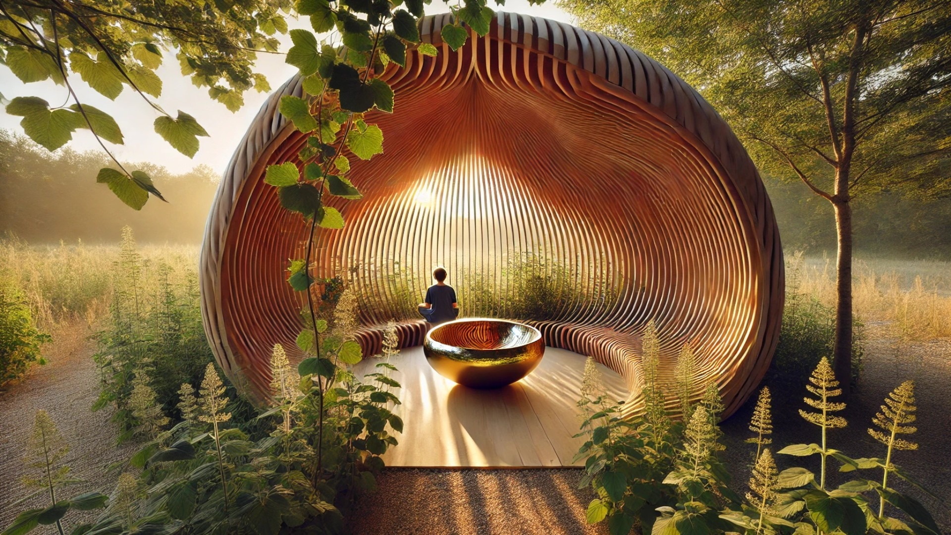 Sensory Shelter at the Petites Inventions du Paysage project in Berrac, France, highlighting its peaceful design and natural integration