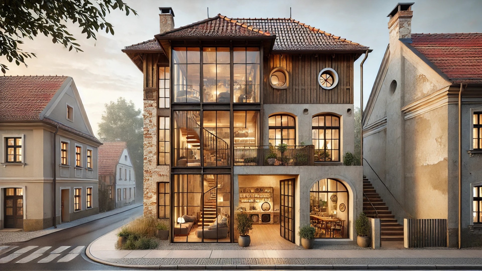 restored house in Plavecký Štvrtok, capturing the seamless blend of historical character with modern architectural refinement