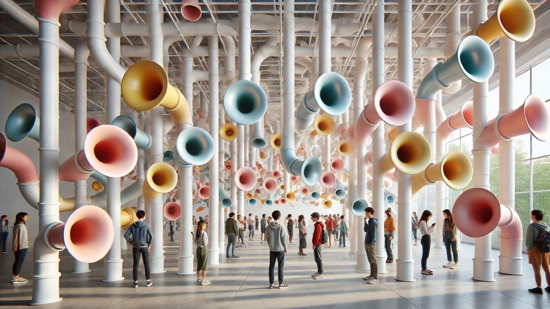 visual interpretation of the UTOOTO installation, emphasizing its interactive, colorful, and community-driven atmosphere