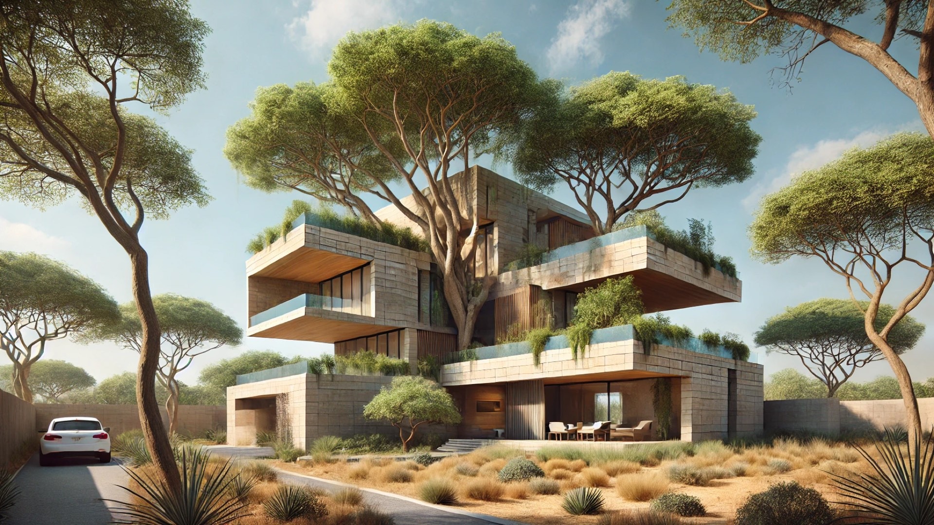 Trees Sliced Through Residence in Ahmedabad, reflecting the harmony of architecture and nature in a semi-arid landscape