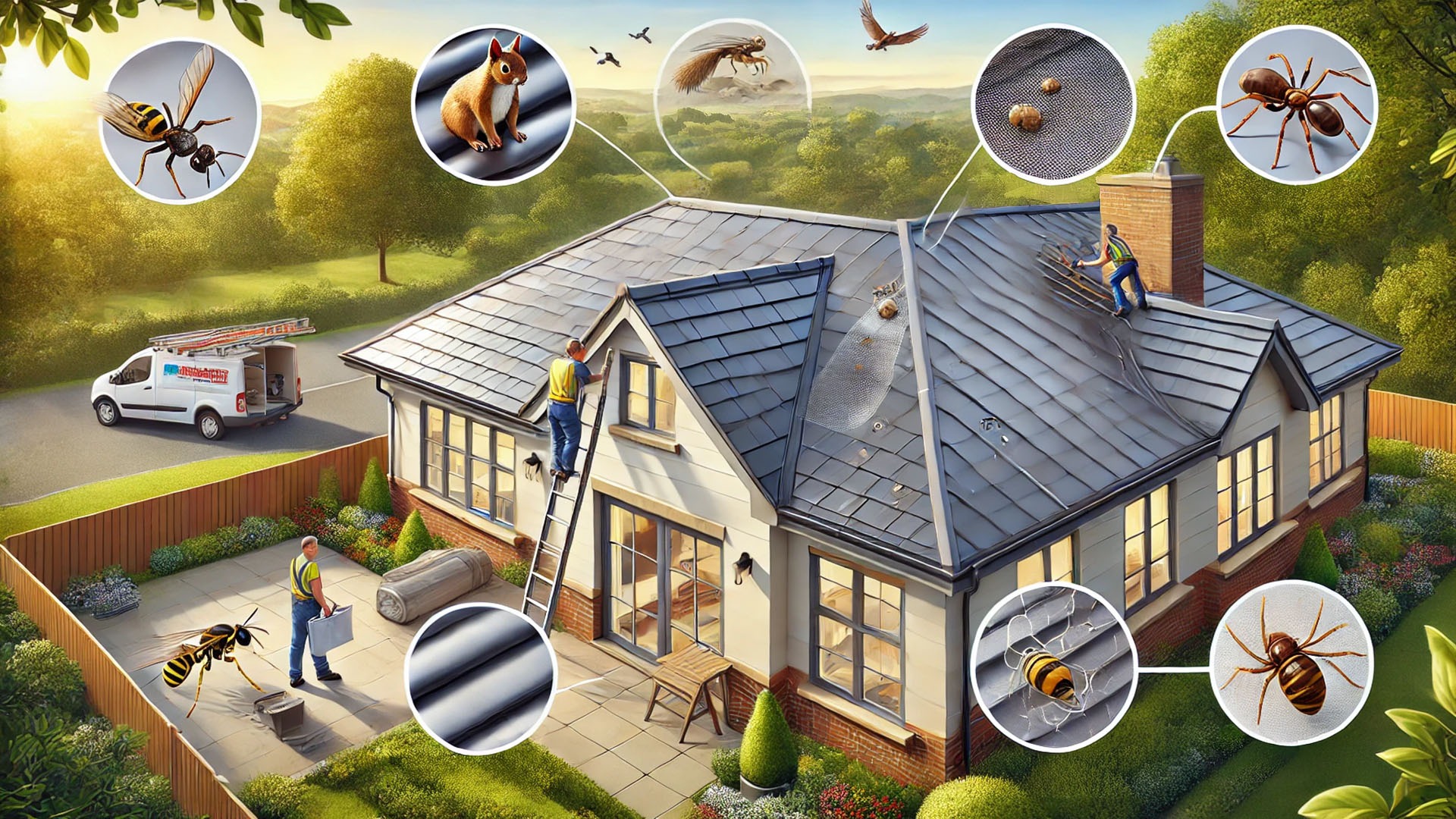 pest-resistant roofing in action, with durable materials and visible prevention features integrated into a suburban setting